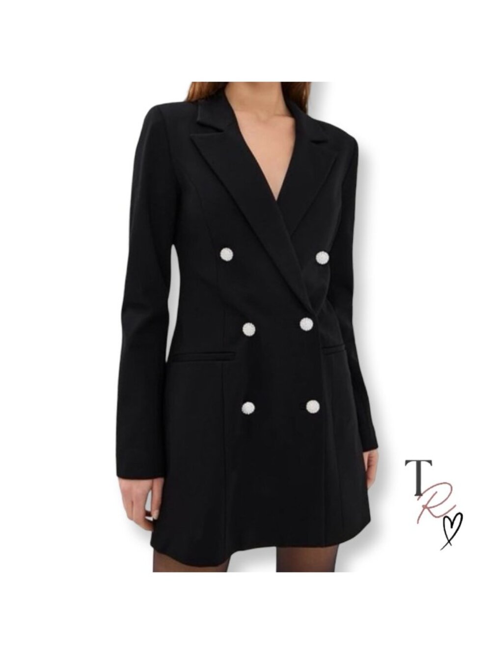 Good American Exec Embellished Ponte Blazer Mini Dress in Black Size Medium